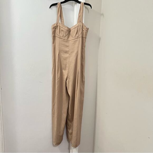 ZARA CONTRAST TOPSTITCHING CORSET LINEN BLEND JUMPSUIT - Picture 11 of 14